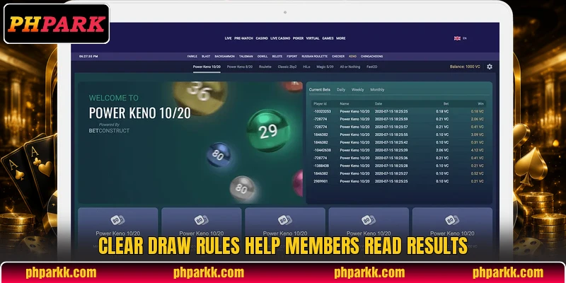 Clear draw rules help members read results Clear draw rules help members read results