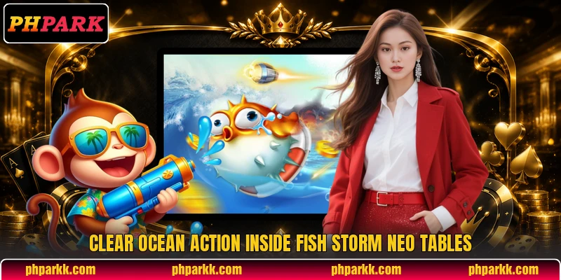 Clear ocean action inside Fish Storm Neo tables