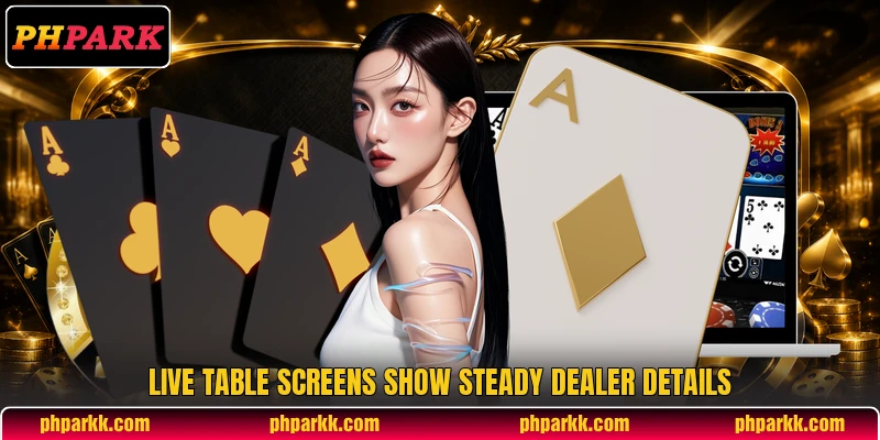 Live table screens show steady dealer details