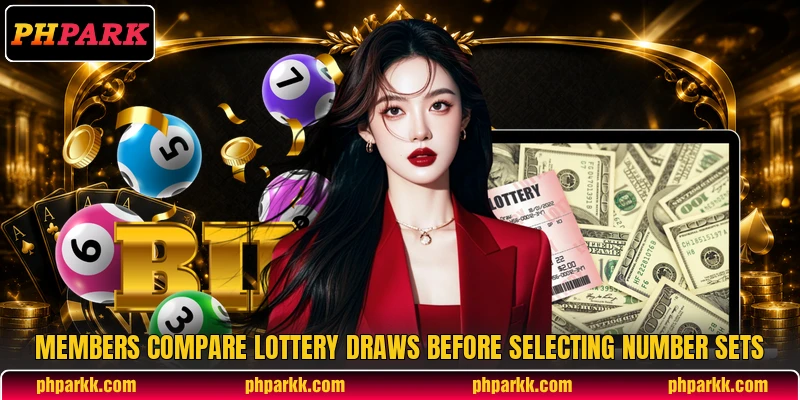 Members compare lottery draws before selecting number sets Members compare lottery draws before selecting number sets