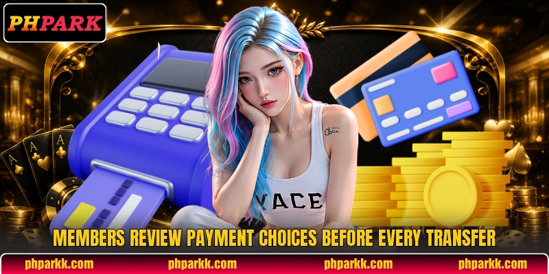 Members review payment choices before every transfer