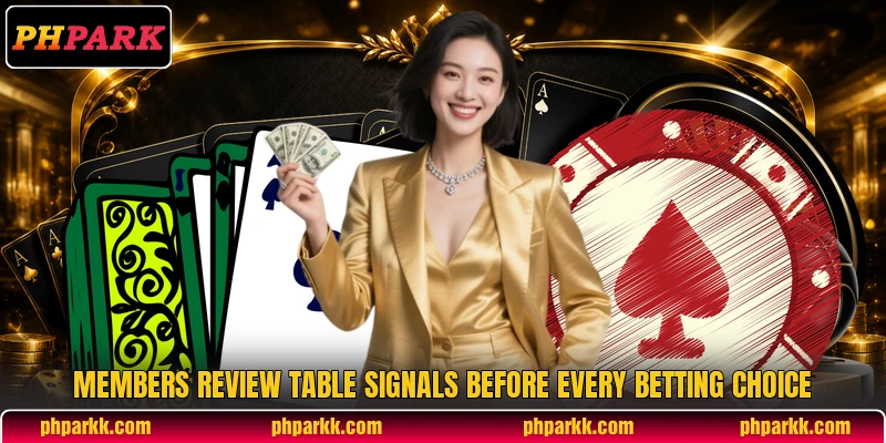 Members review table signals before every betting choice