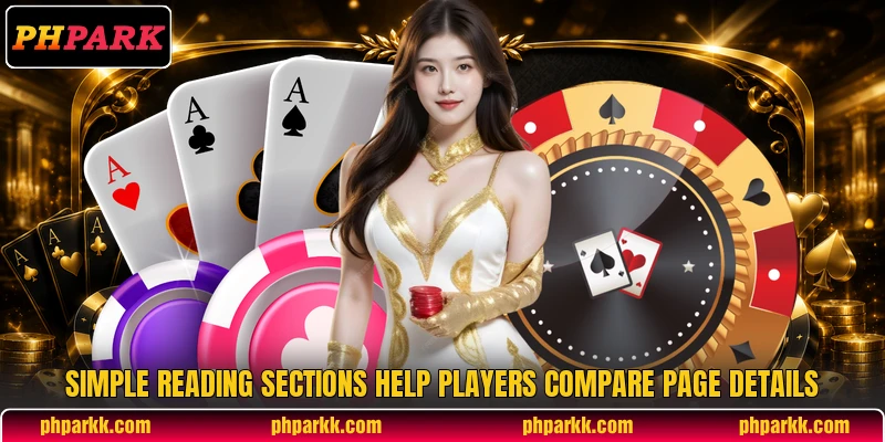 Simple reading sections help players compare page details