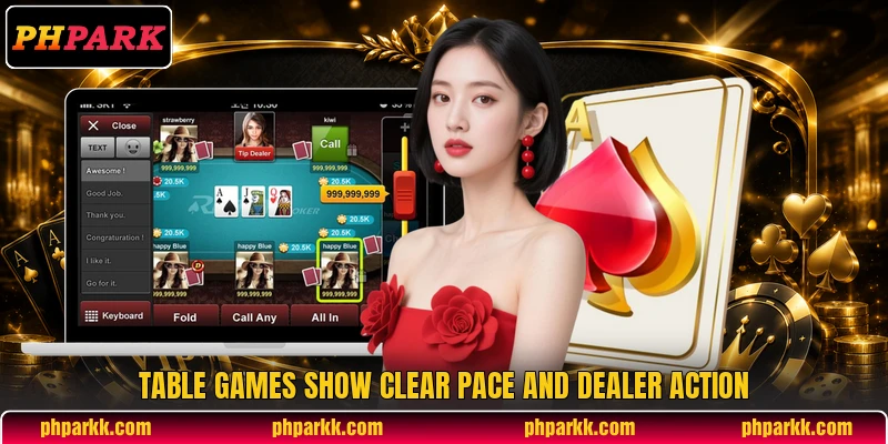 Table games show clear pace and dealer action Table games show clear pace and dealer action