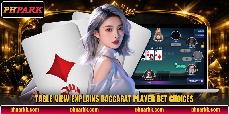 Table view explains baccarat player bet choices Table view explains baccarat player bet choices